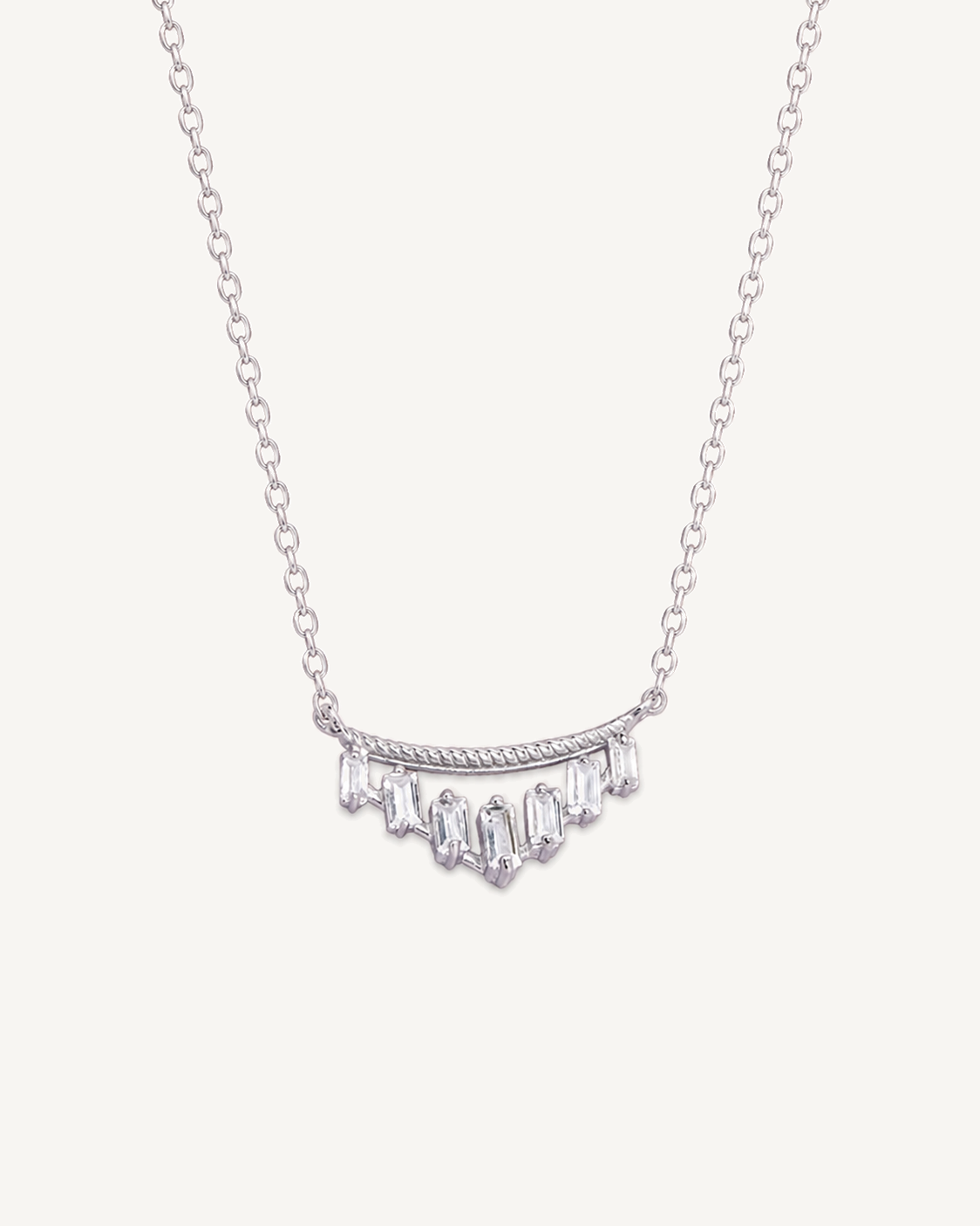 Curved Baguette Necklace product image on Oyster Silk background