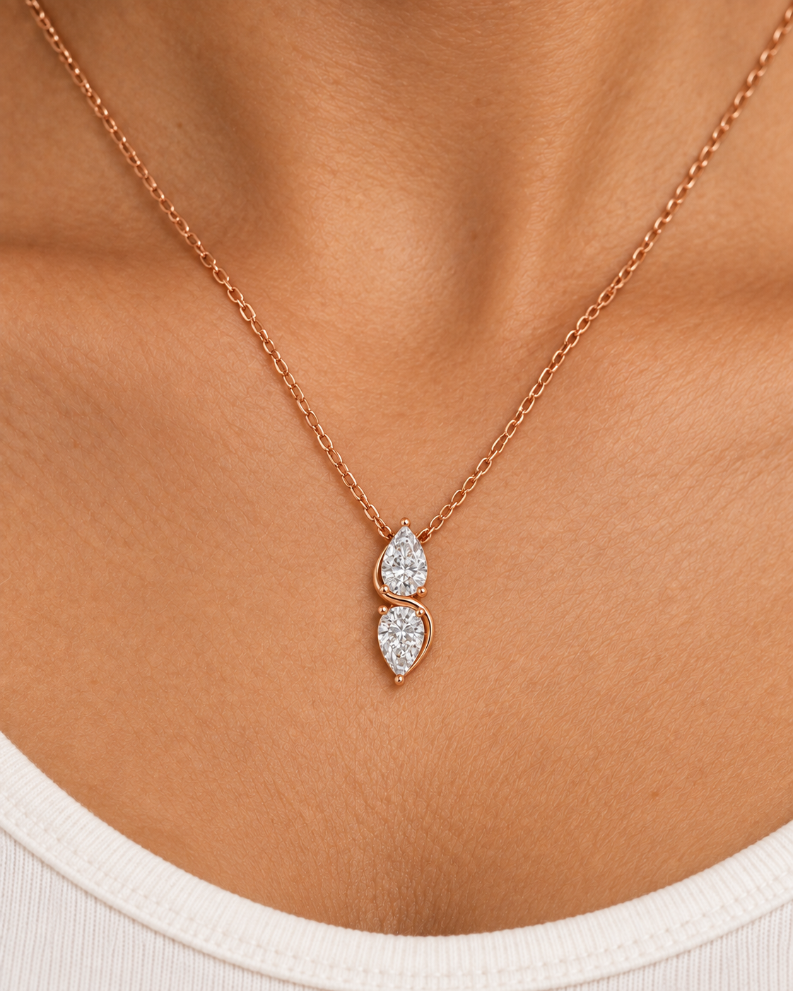 Double Pear Necklace — close worn studio photograph