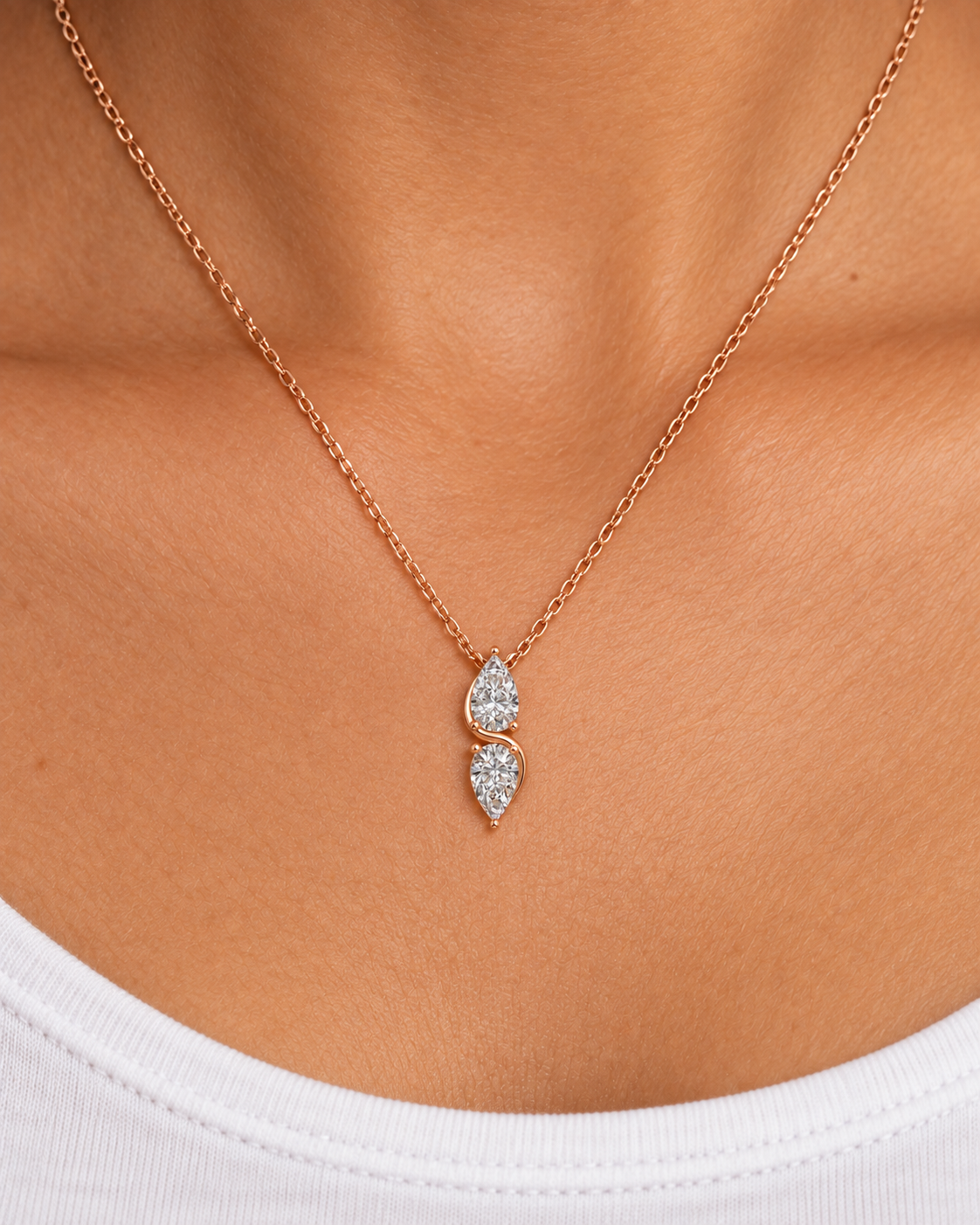 Double Pear Necklace — farther worn studio photograph