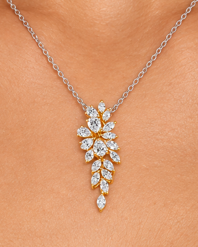 Leaf Cascade Necklace — close worn studio photograph