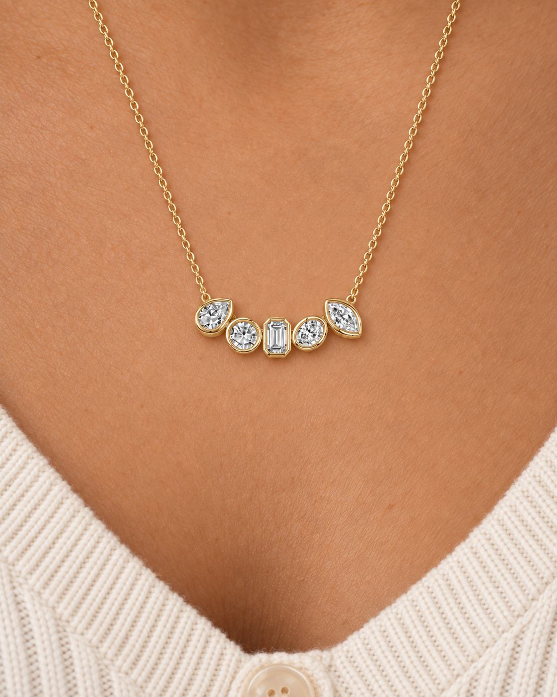Mixed-Cut Collar Necklace, close worn view