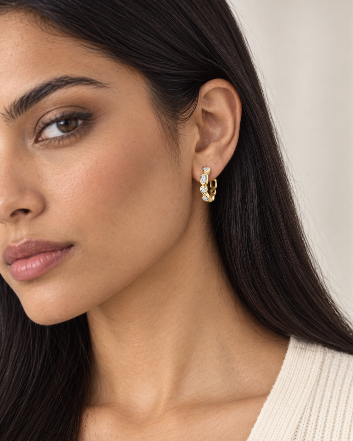 Mixed-Cut Link Hoops, worn view