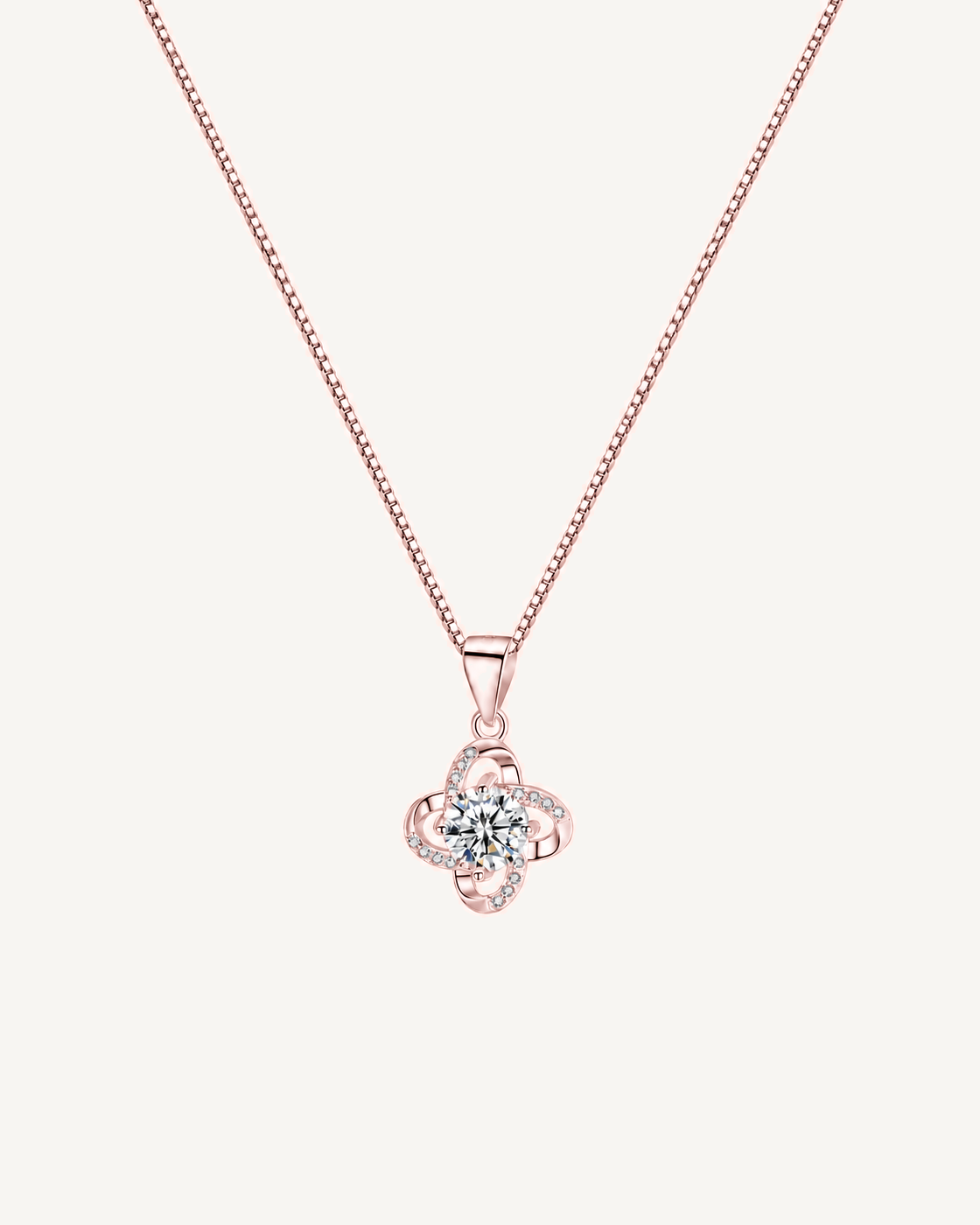 Open Clover Necklace in Rose Gold on Oyster Silk