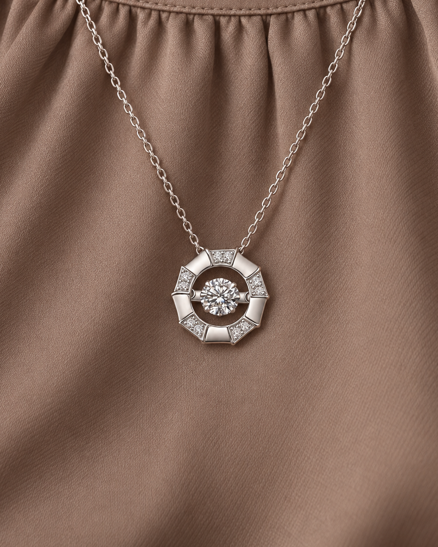 Open Halo Necklace, close worn view