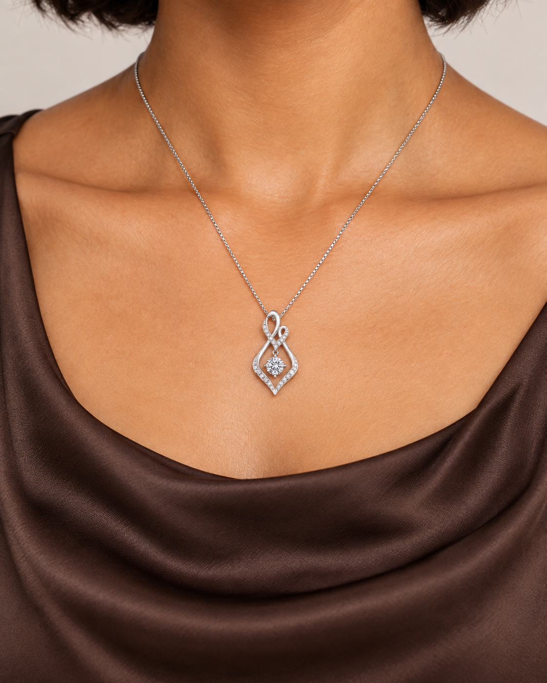 Open Swirl Necklace, farther worn view
