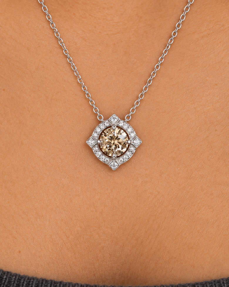 Petal Halo Necklace, close worn view
