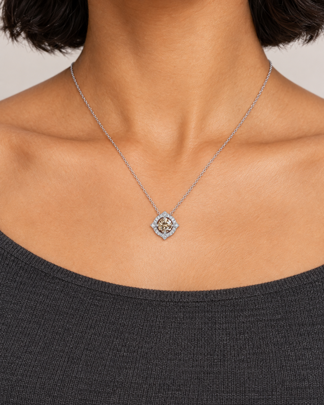 Petal Halo Necklace, farther worn view