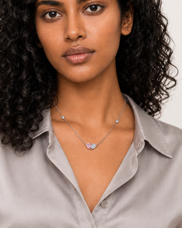 Pink Station Necklace, farther worn view