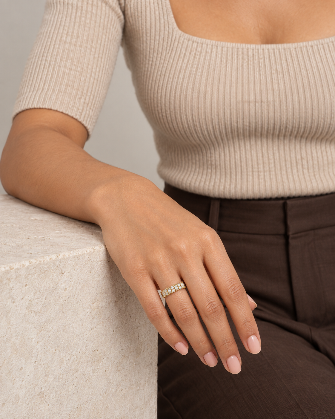 Baguette Row Ring — Farther worn