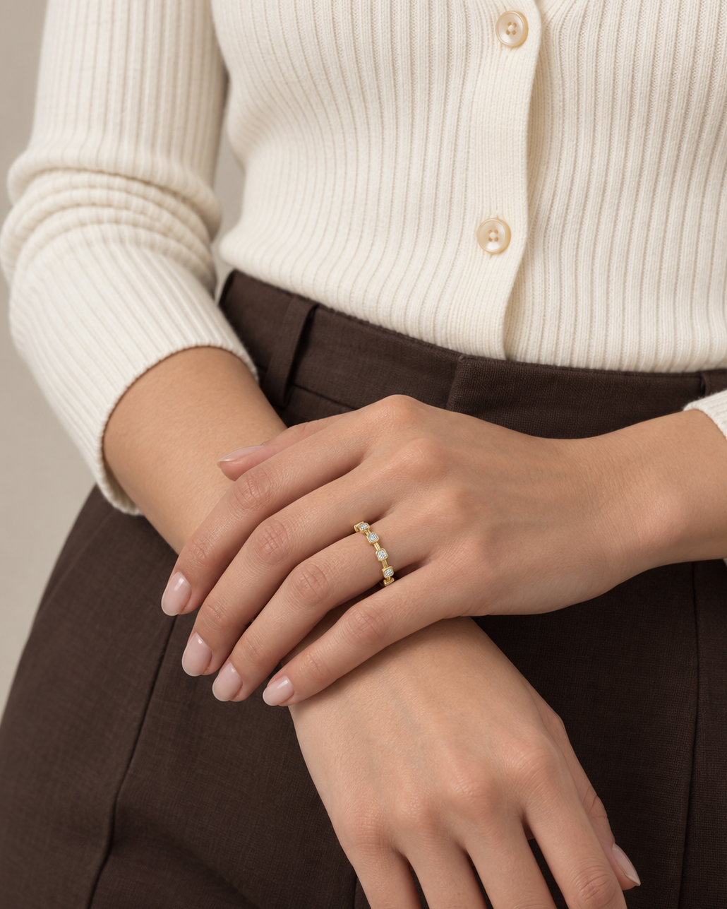 Bezel Link Ring — Farther worn