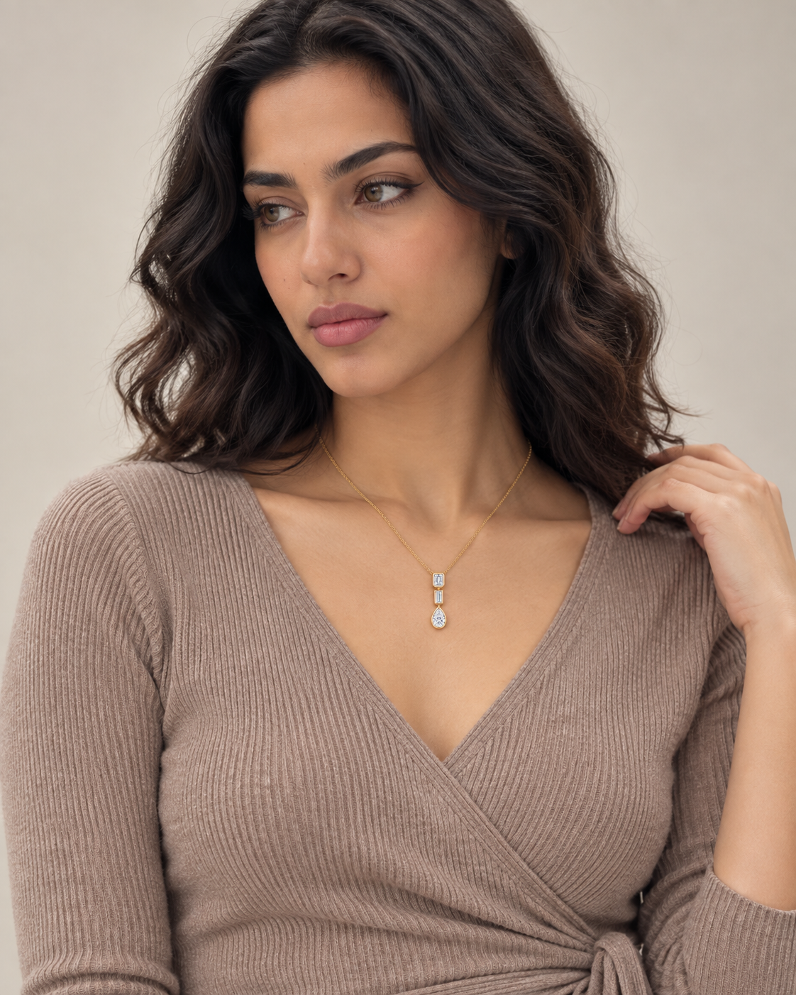 Baguette Pear Necklace — Second worn