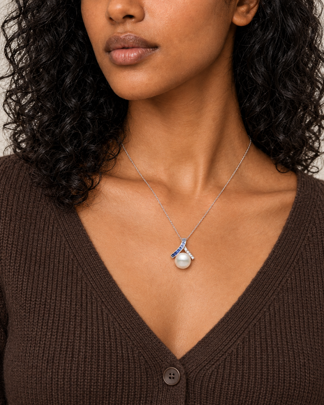 Blue-Cap Drop Necklace — Second worn
