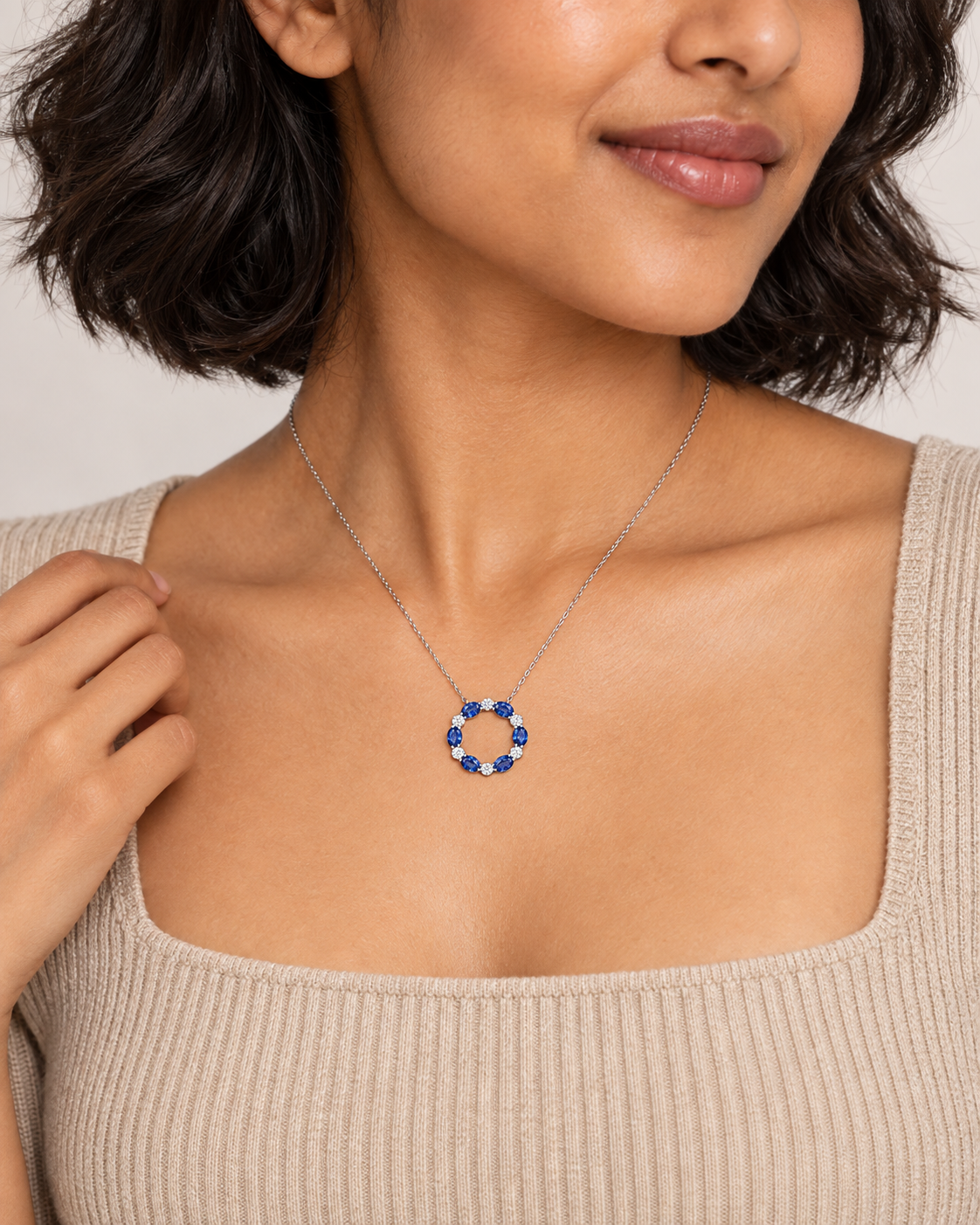 Blue Circle Necklace — Close worn