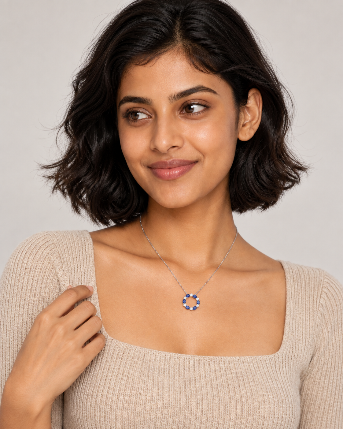 Blue Circle Necklace — Second worn