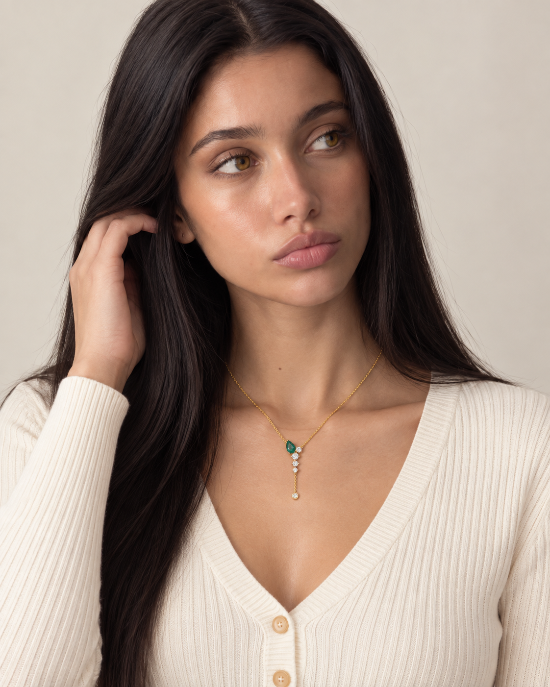 Green Lariat Necklace — Second worn