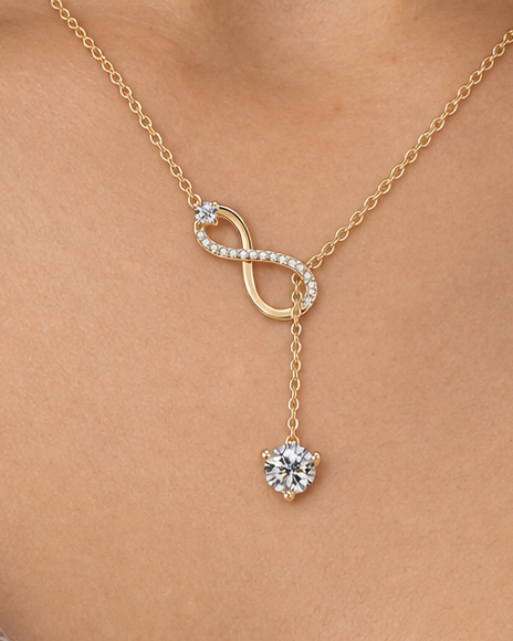 Infinity Lariat Necklace — Close worn