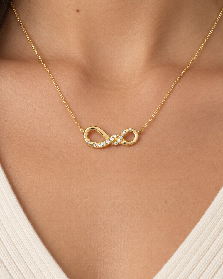 Infinity Station Necklace — Close worn