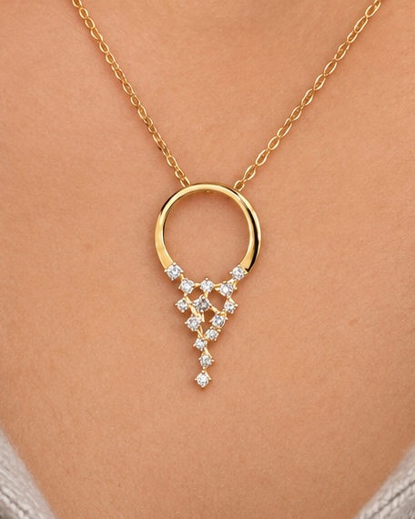 Lattice Drop Necklace — Close worn