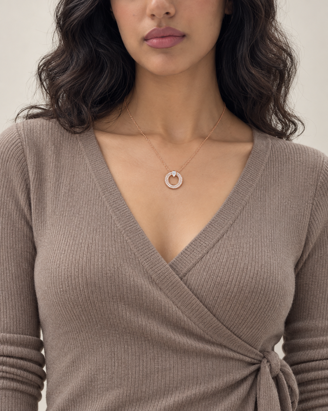 Pear-Top Circle Necklace — Second worn