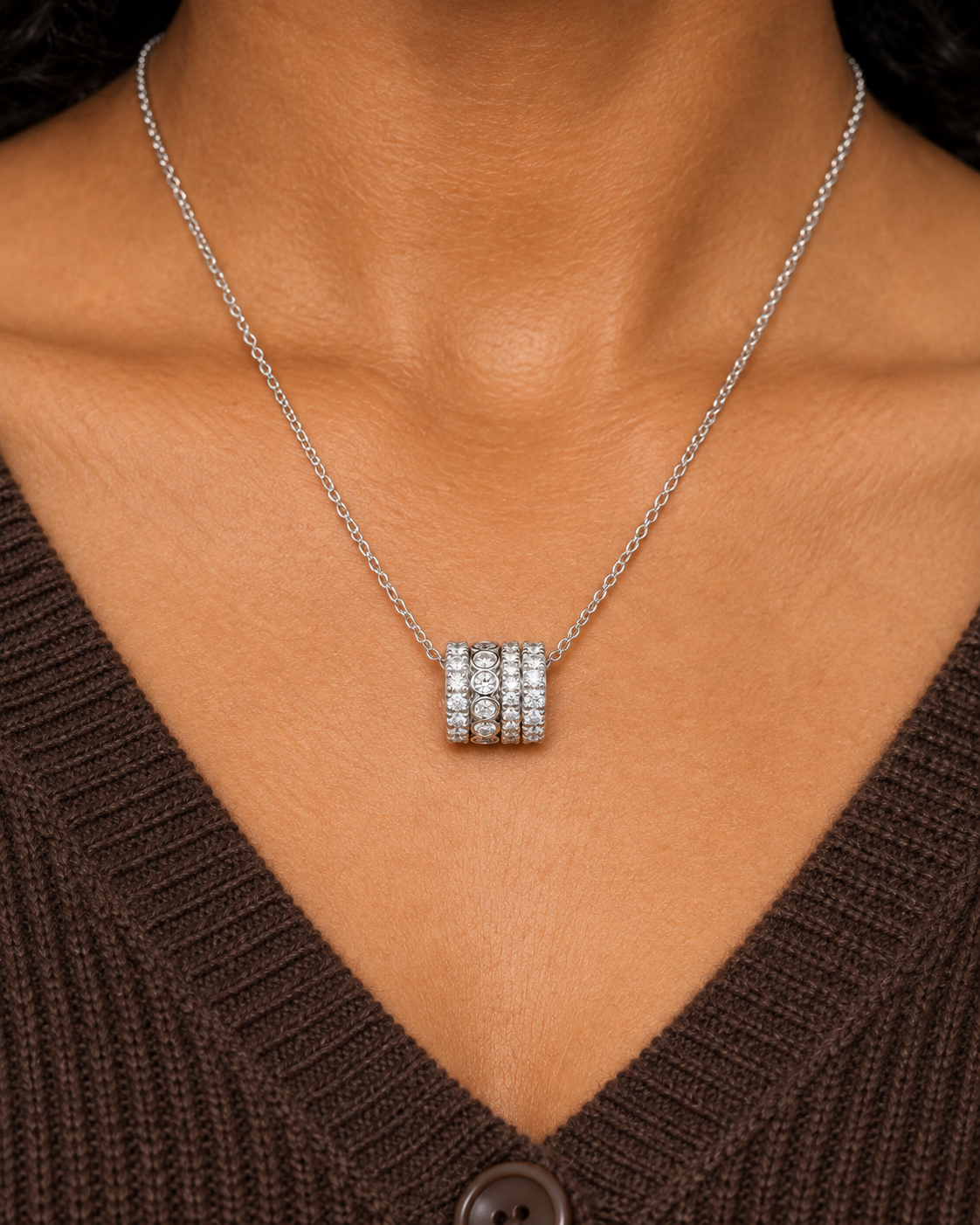 Triple Row Necklace — Close worn
