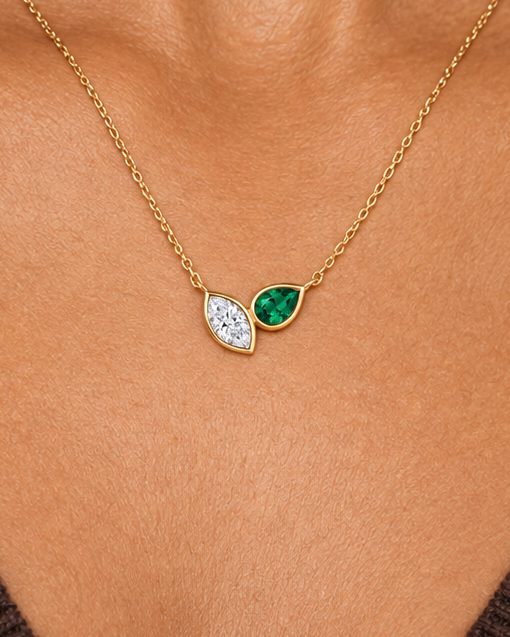 Twin Leaf Necklace — Close worn