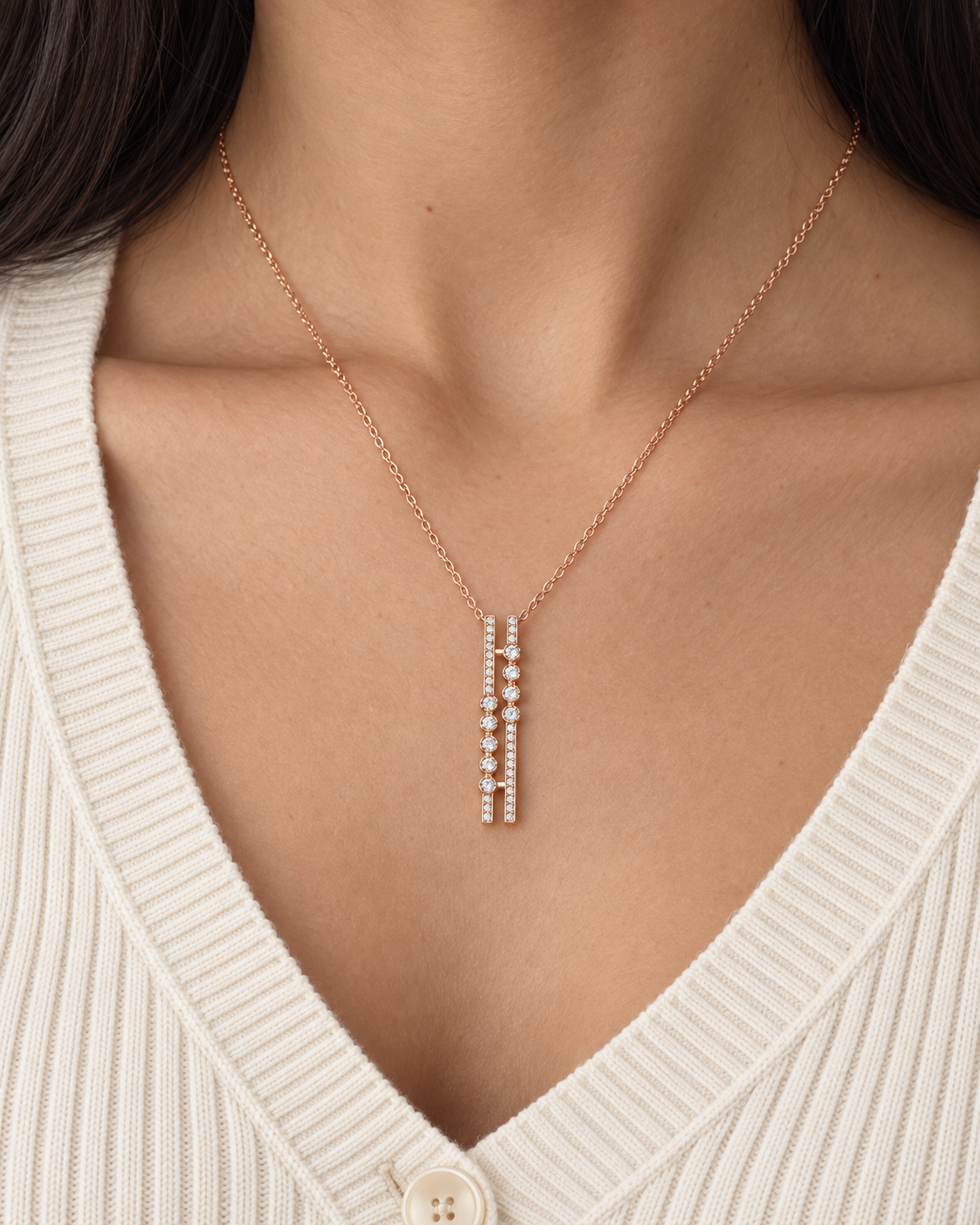 Twin Line Necklace — Close worn