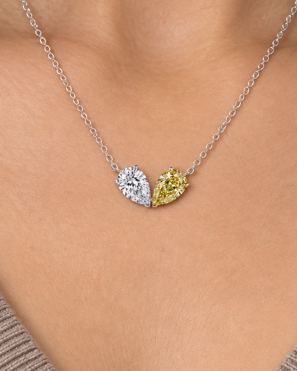 Two-Tone Pear Necklace — Close worn