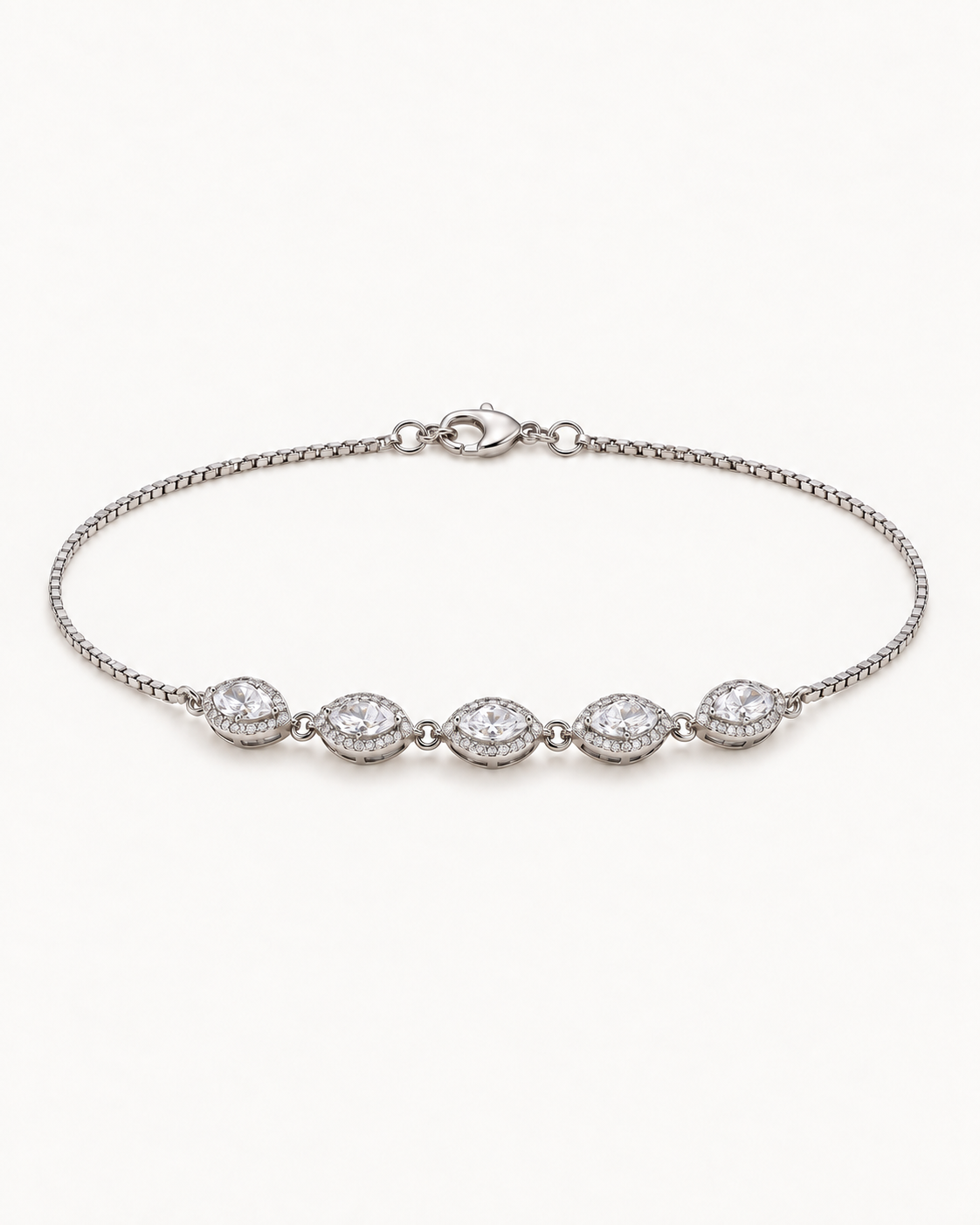 Marquise Trail Bracelet — low-angle view with lobster clasp