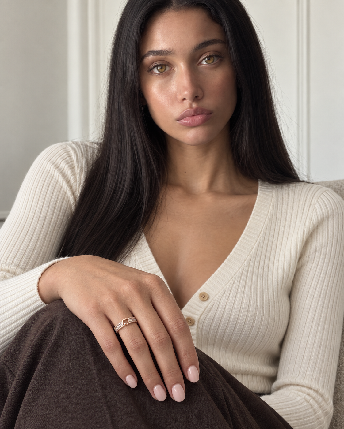 Baguette Heart Ring — Close hand