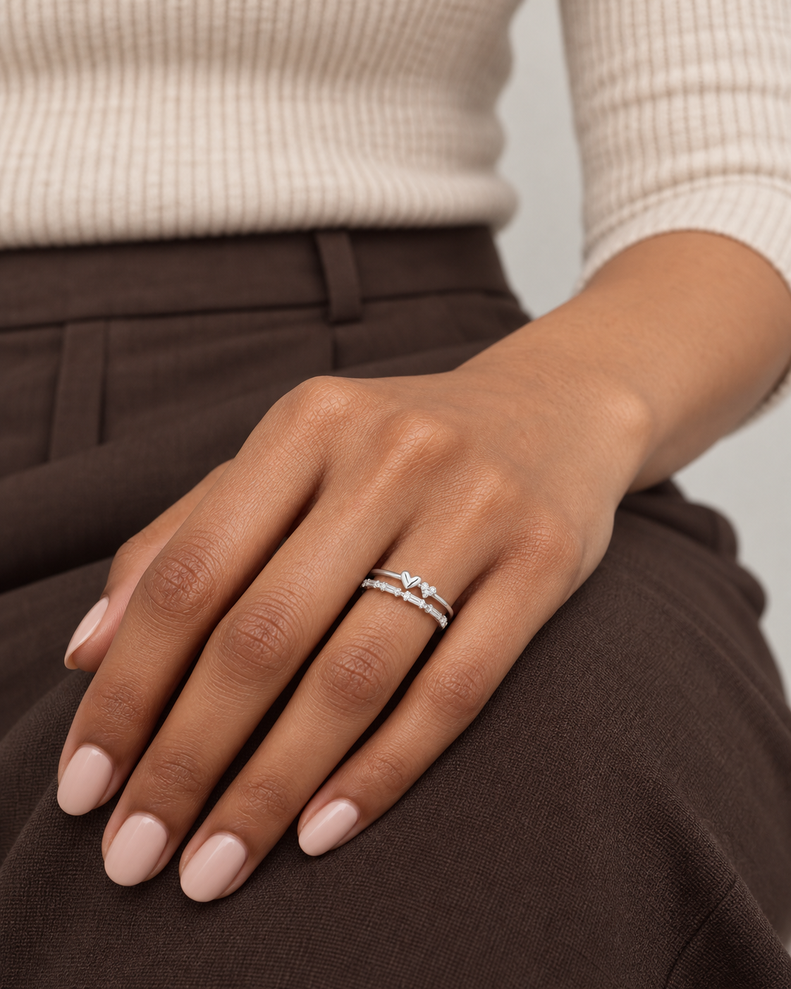 Heart Stack Ring — Close hand