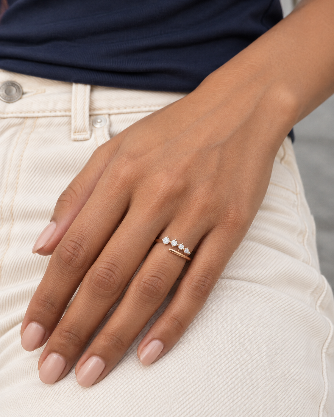 Four-Stone Open Ring - Close hand