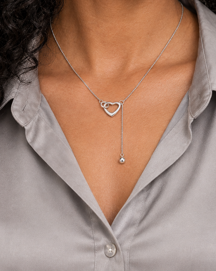 Heart Lariat Necklace - Second worn