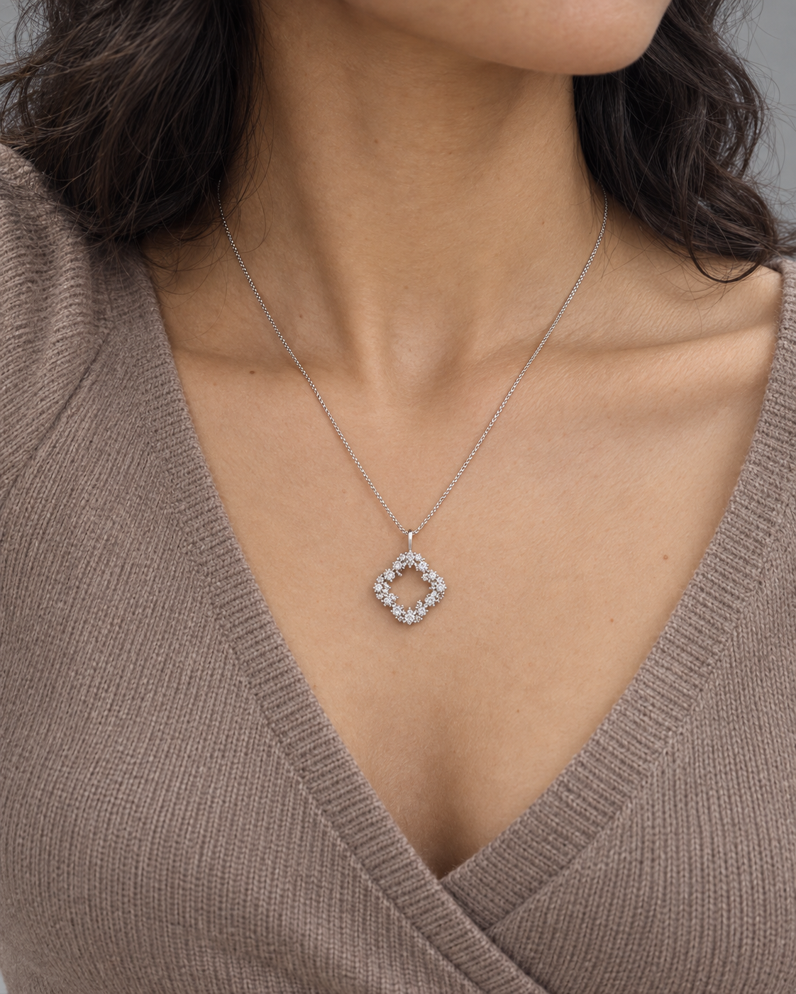 Floral Square Necklace - Close worn