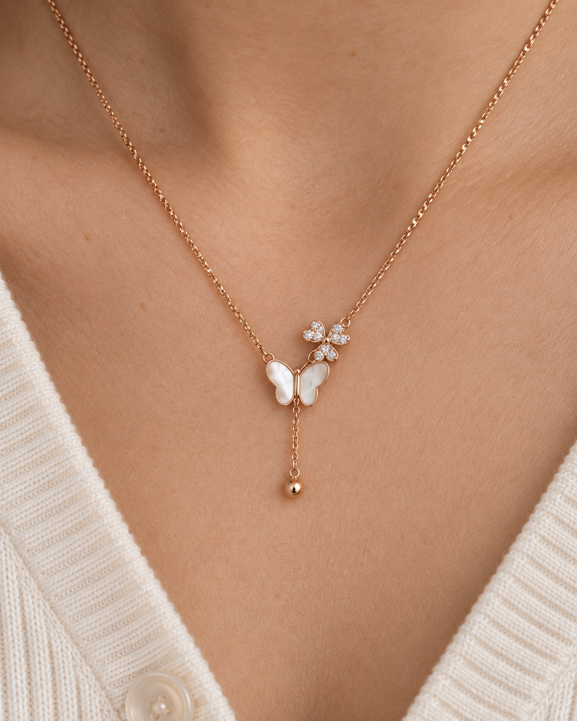 Butterfly Flight Necklace - Close worn
