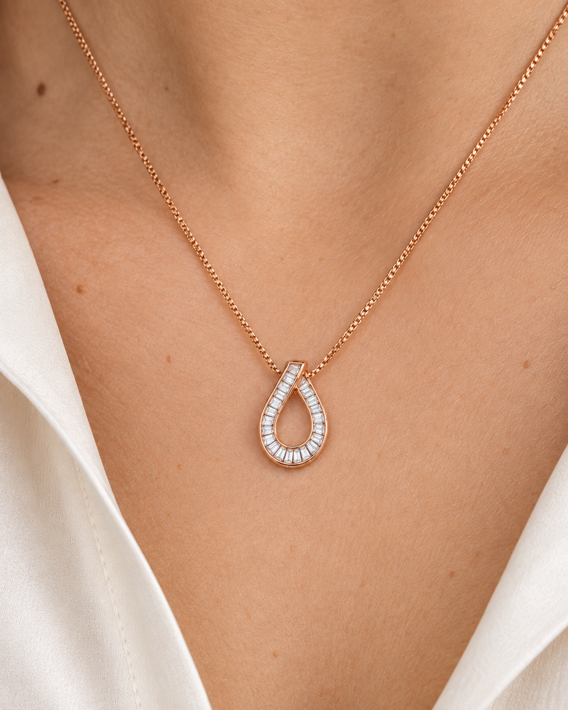 Baguette Teardrop Necklace - Close worn