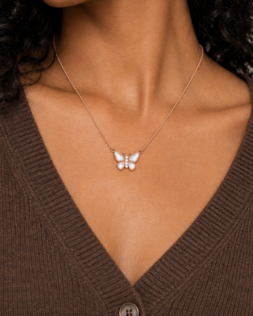 Pearl Butterfly Necklace - Second worn