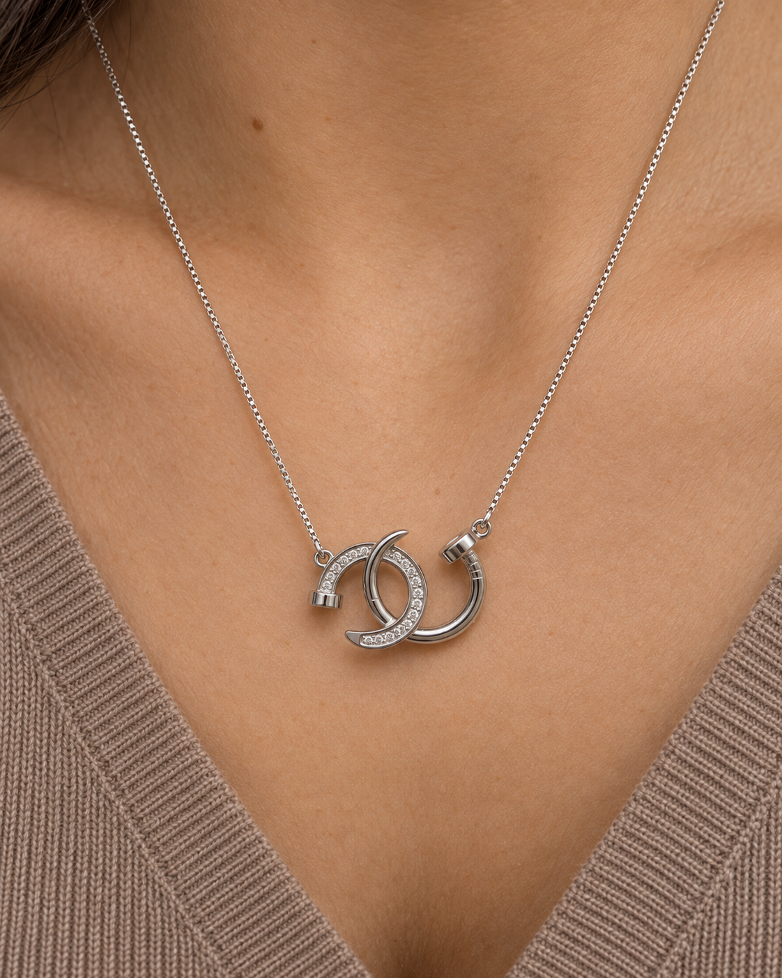 Crescent Interlock Necklace - Close worn