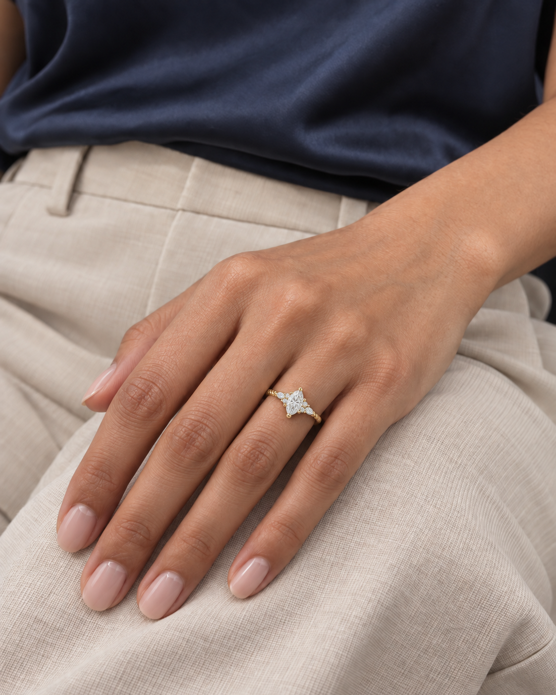 Braided Marquise Ring - Close hand