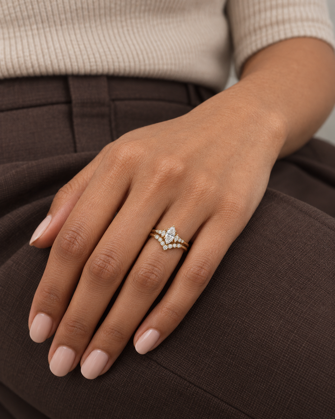 Crowned Marquise Ring - Close hand