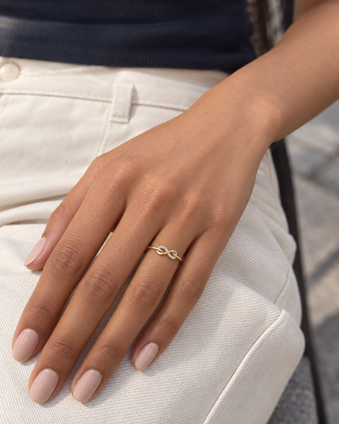 Fine Infinity Ring - Close hand