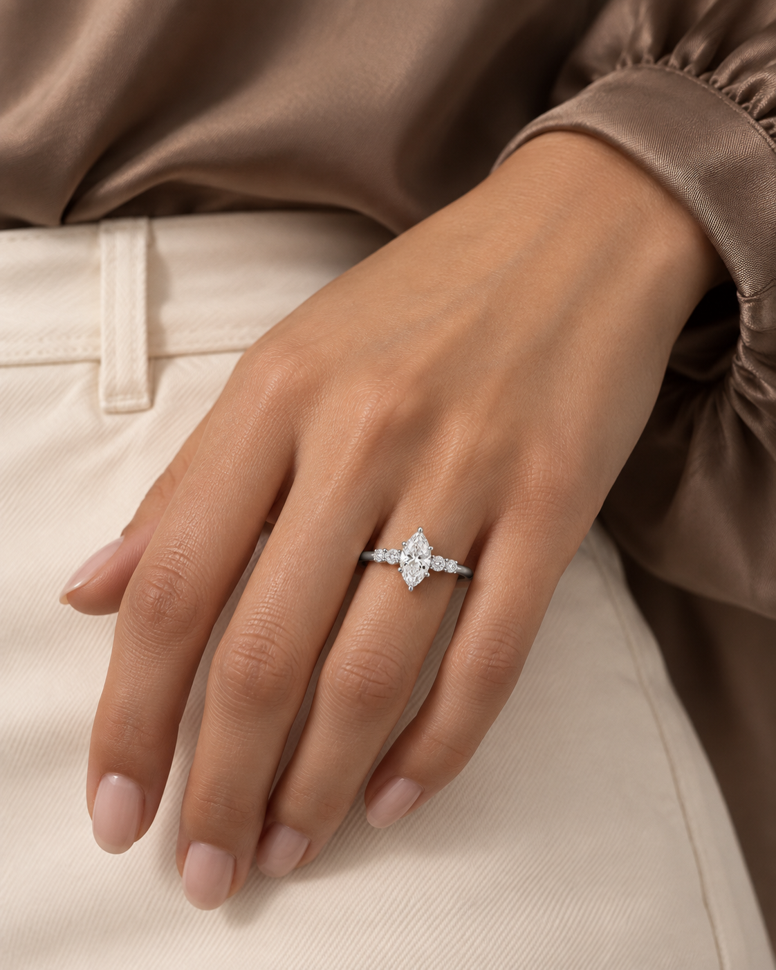Three-Stone Marquise Ring — Farther worn