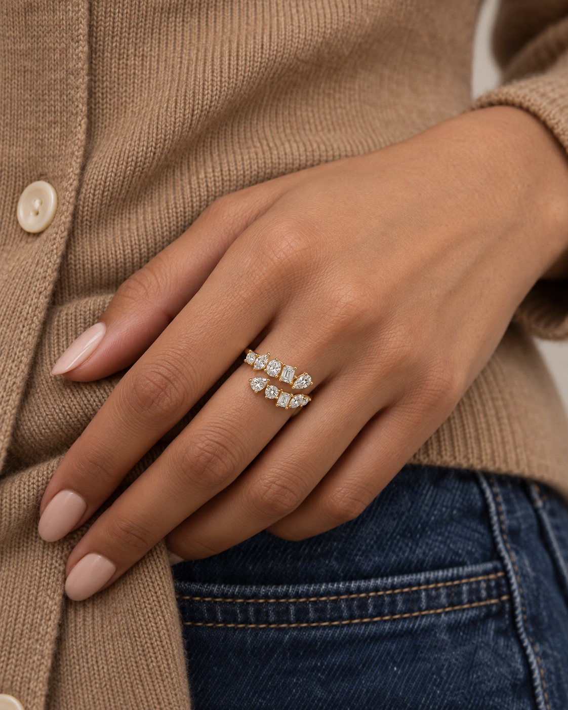 Mixed-Cut Bypass Ring — Farther worn