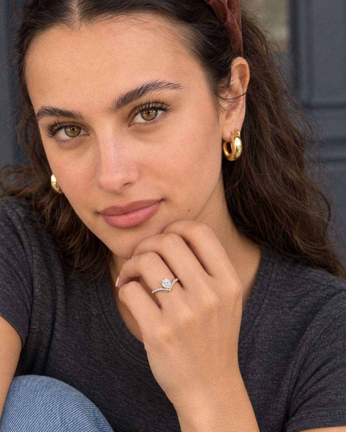 Scalloped Solitaire Ring — Farther worn