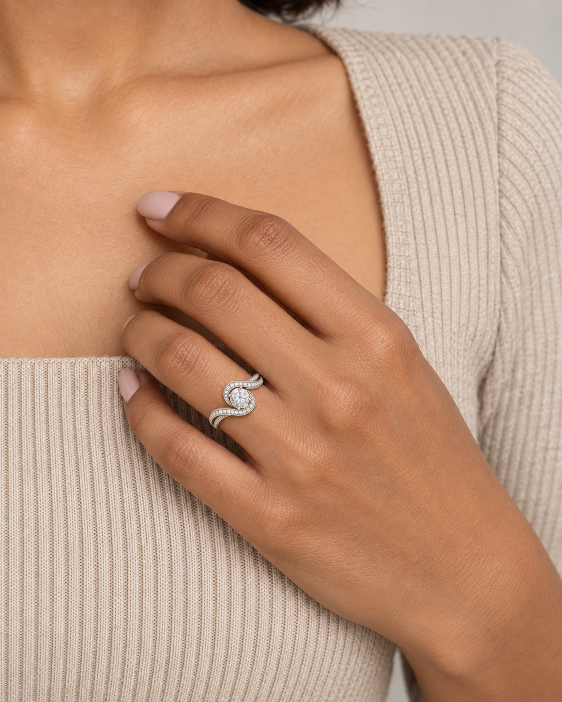 Spiral Solitaire Ring — Close hand
