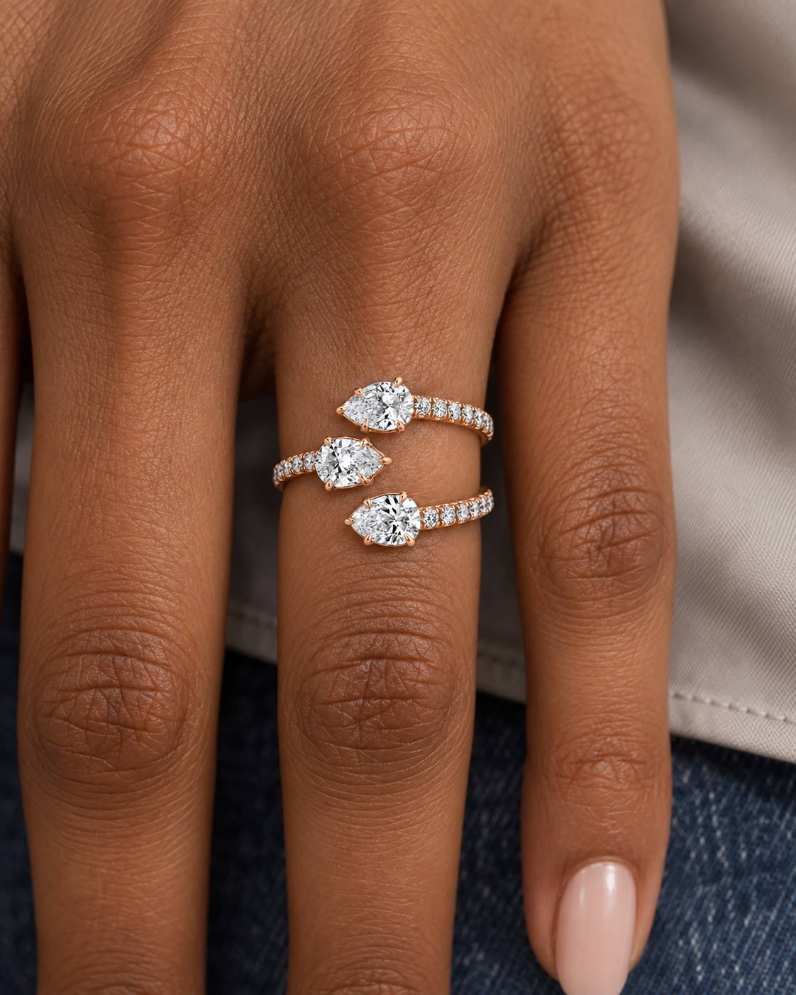 Triple Pear Ring — Close hand