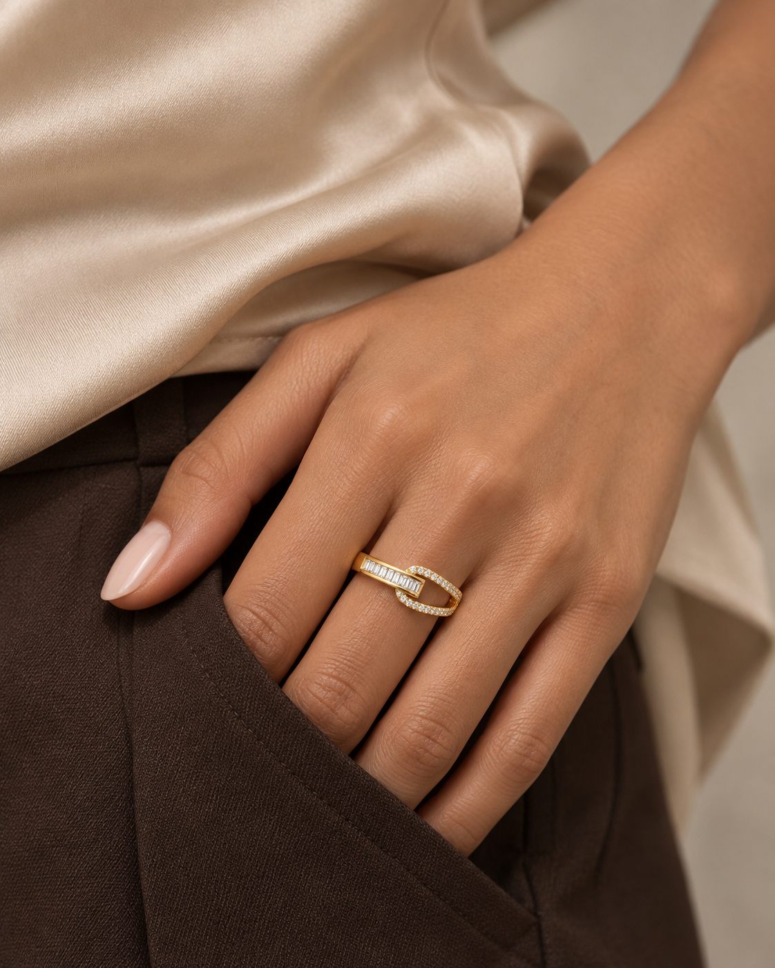 Baguette Bypass Ring — Farther worn
