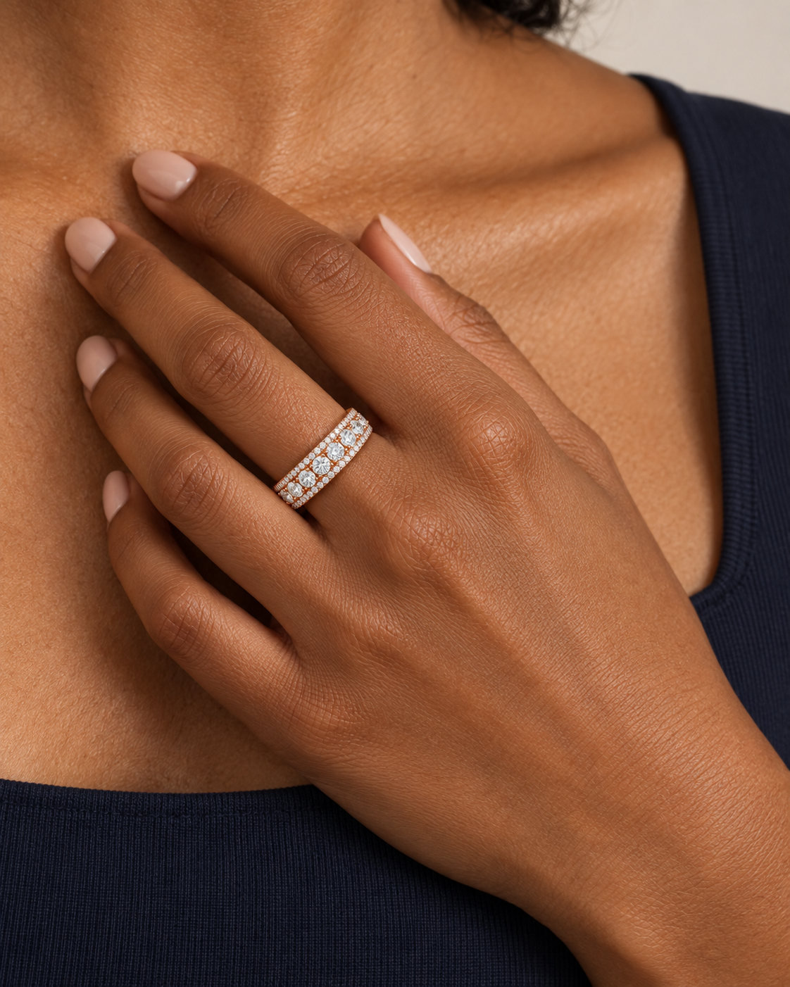 Rose Row Ring — Farther worn