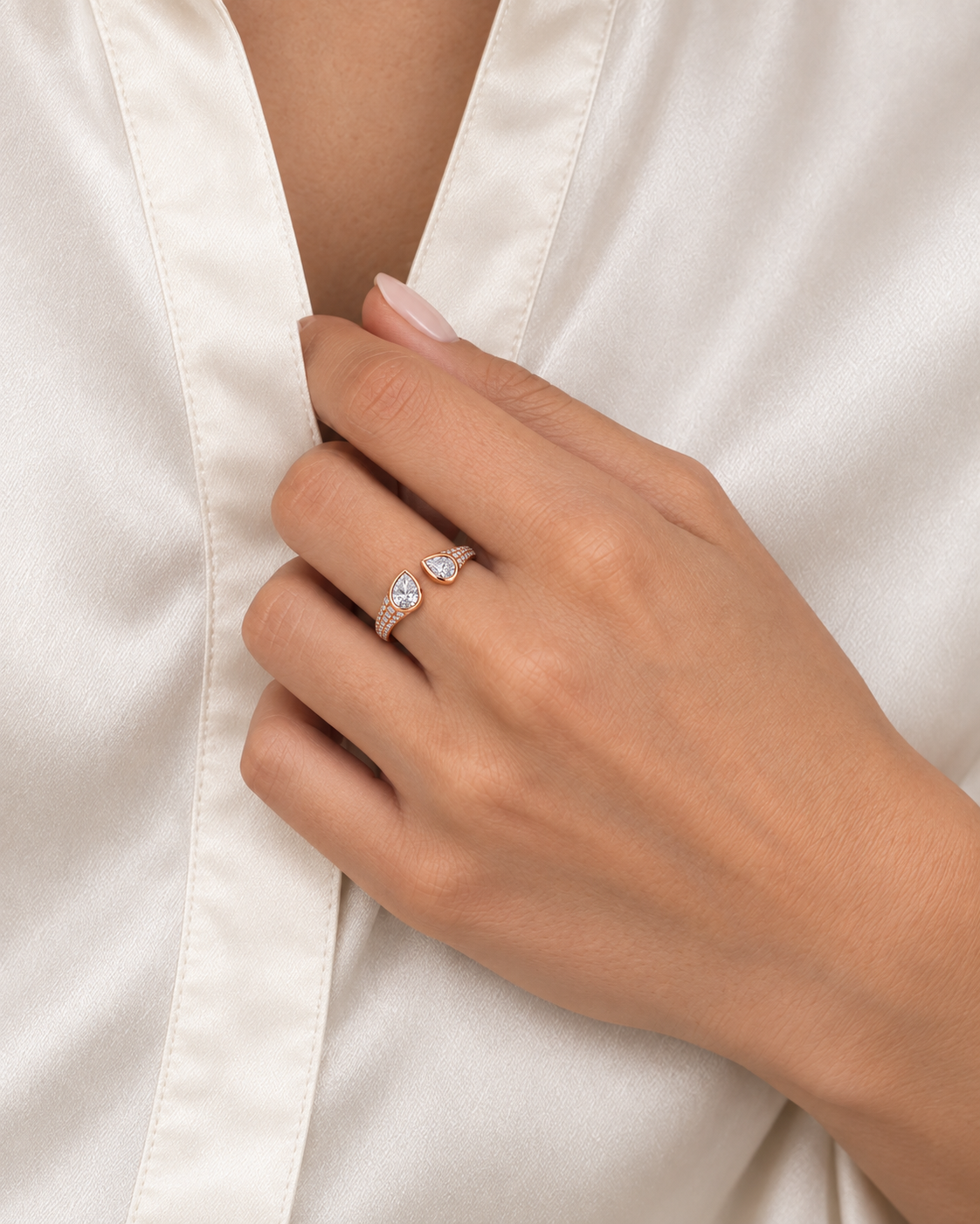 Twin Pear Ring — Close hand
