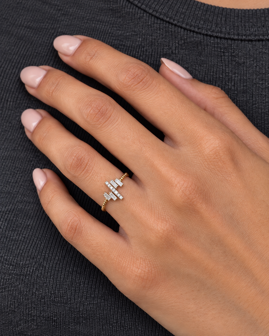 Baguette Cluster Ring — Close hand