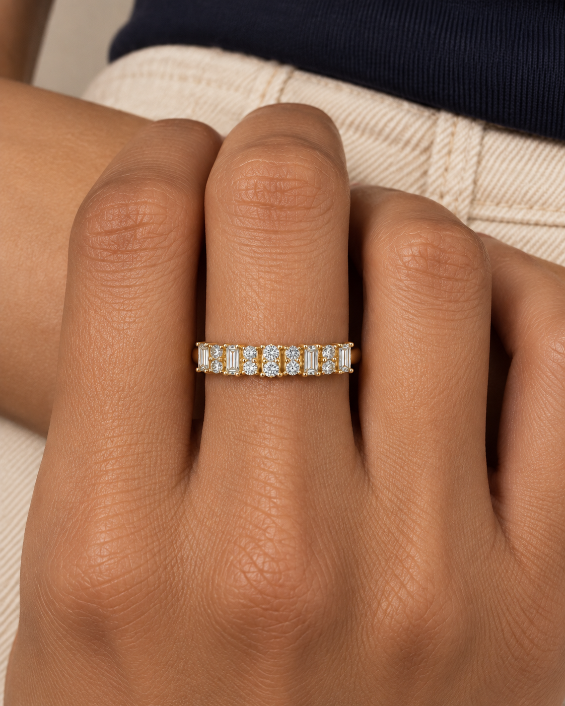 Baguette Row Ring — Close hand